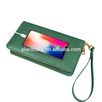 Custom Print Genuine Leather Power Bank Wallet with Clutch Chain