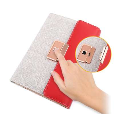 New A5 PU Leather Diary with Fingerprint Lock Identification System Power Bank Charging Cables