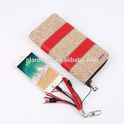 Creative PU Leather Zipper Money Wallet with Powerbank Business Card Holder