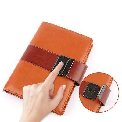 Intelligent Leather Fingerprint Lock Notebook with Dactylogram Memory Power Bank Charging Cables