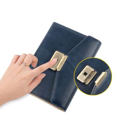 A5 Real Leather Smart Fingerprint Lock Notebook with Power Bank