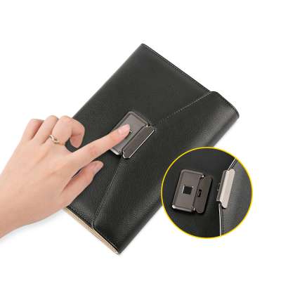 Unique A5 Leatherette Notebook with Fingerprint Identification System Power Bank Charging Cables