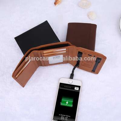 PU Leather Card Holder Power Bank Wallet with Charging Cable