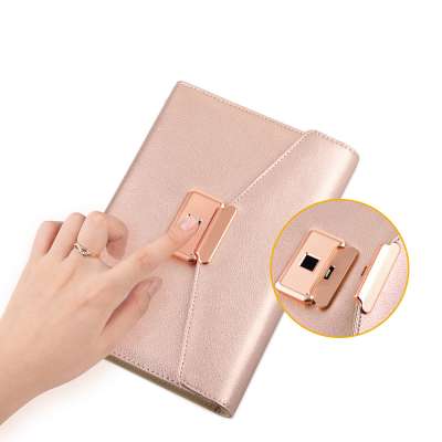 A5 Leather Fingerprint Notebook with Fingermark Memory Power Bank Charging Cables