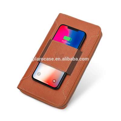 Genuine Leather Wireless Charger Wallet with Power Bank RFID