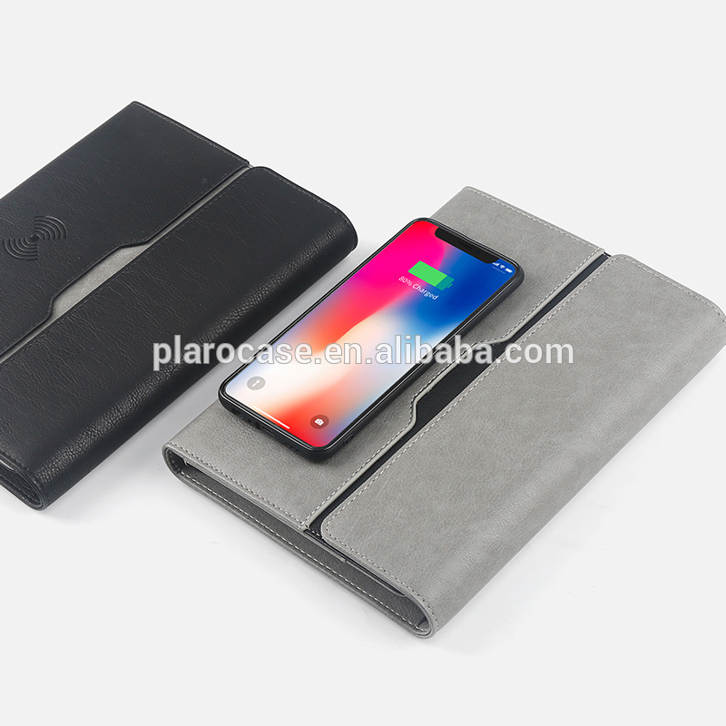 Customized A5 PU Leather Wireless Charging Notepad with Phone Charger