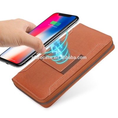 Leather Women Lady Clutch Wireless Charging Purse with Powerbank